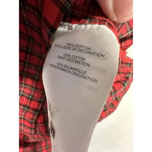 J Crew Shirt Womens 12P Embroidered Beaded Plaid Red Classic Holiday 100% Cotton - Picture 7 of 9